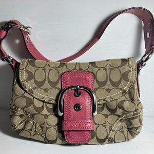 Coach Shoulder Bag Purse Tan and Pink